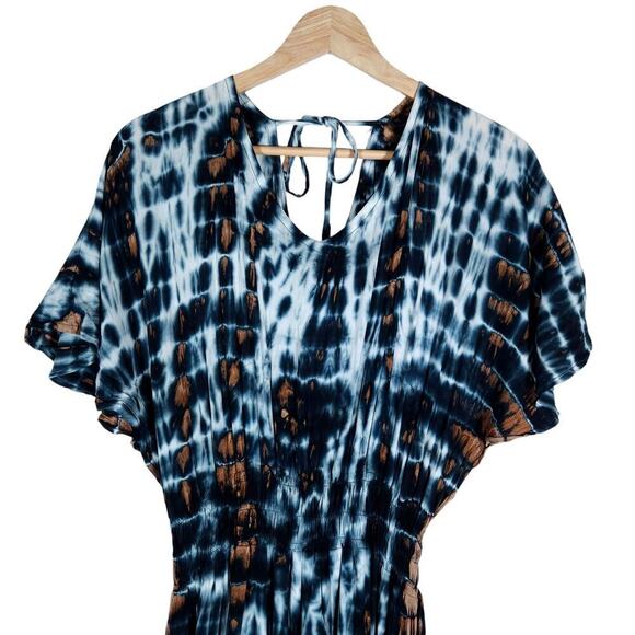 Tiare Womens Maxi Dress Blue Brown Tie Dye  ightweight Cinched Waist Beachy - Picture 4 of 15
